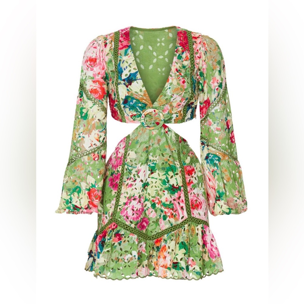 HEMANT & NANDITA Green Floral Cutout Mini Dress